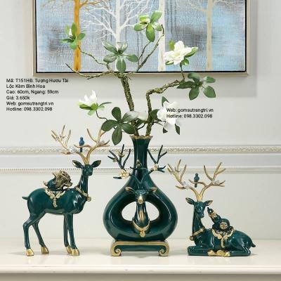 TƯỢNG HƯƠU TÀI LỘC KÈM BÌNH HOA